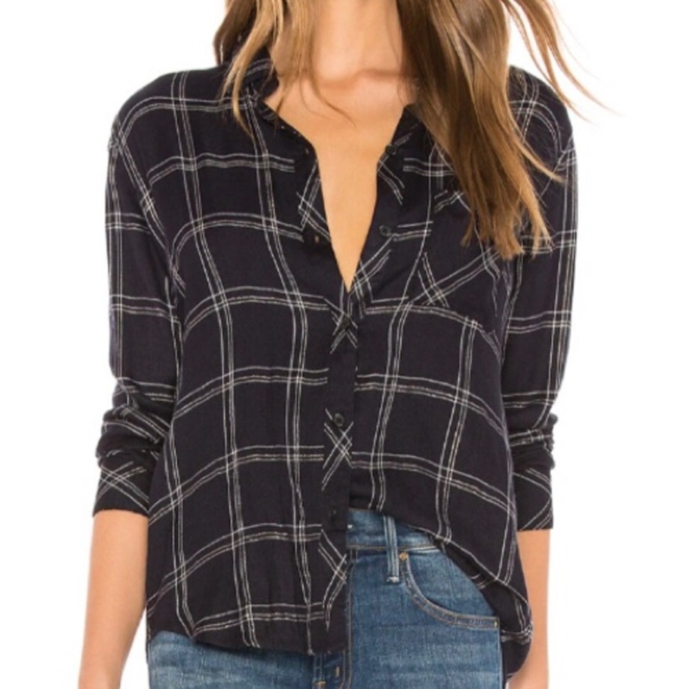 Rails Dark Blue and White Plaid Button Down Shirt
